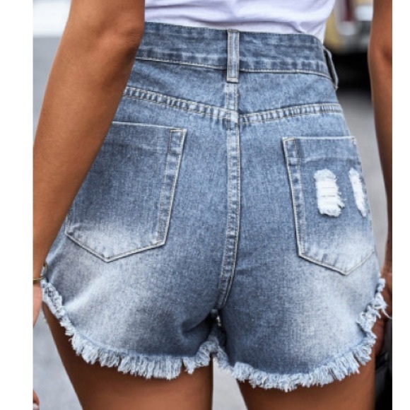 Silver Sequin Pocket Distressed Denim Shorts - Picture 4 of 5